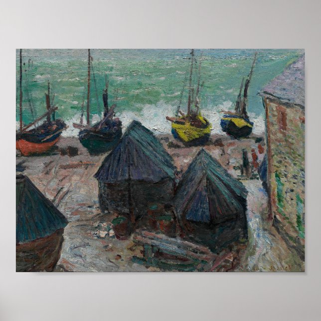 Poster Claude Monet - Barcos na praia em Etretat (Frente)