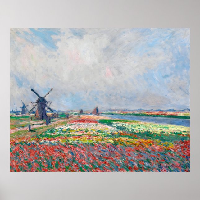 Poster Claude Monet, Bulbfield e Windmill perto de Leyden (Frente)