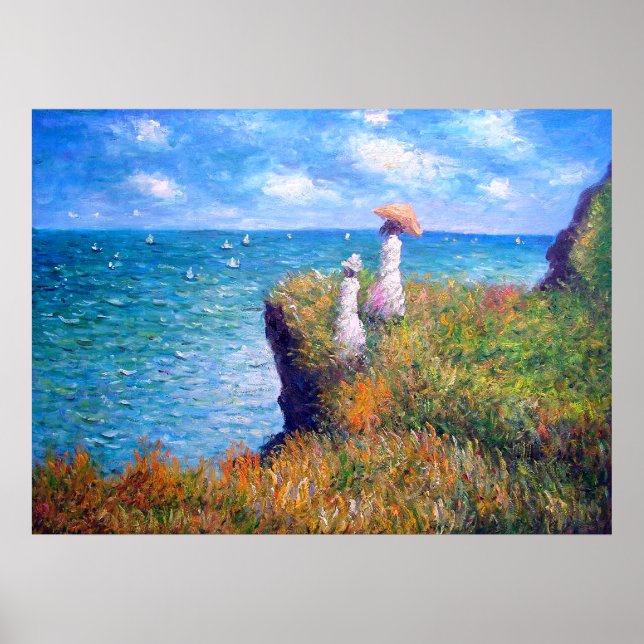 Poster Claude Monet: Cliff Caminha em Pourville (Frente)