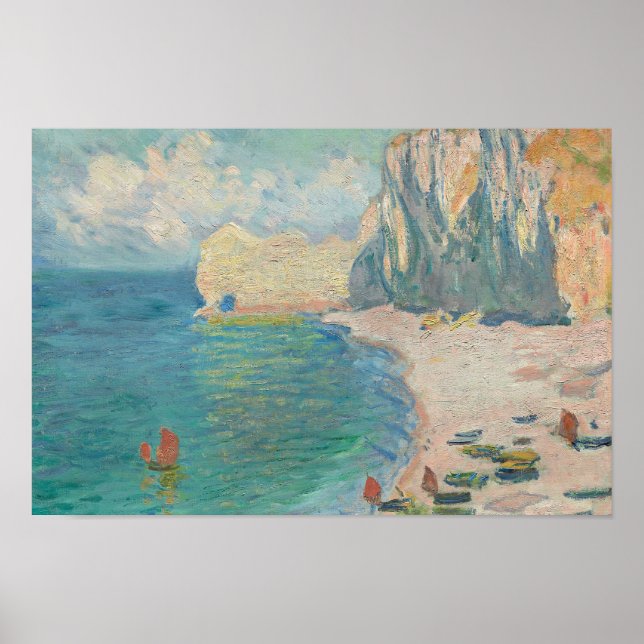 Poster Claude Monet - Etretat - A praia e o Falaise (Frente)