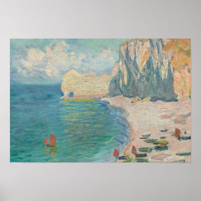 Poster Claude Monet - Etretat - A praia e o Falaise (Frente)