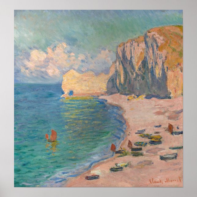 Poster Claude Monet - Etretat: Praia e Falaise d'Amont (Frente)