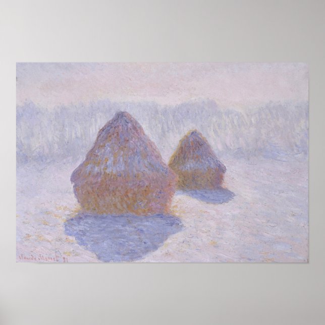 Pôster Claude Monet | Haystacks Efeito da neve e do sol (Frente)