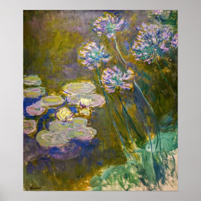 Poster Claude Monet - Lírios e Agapanthus (Frente)