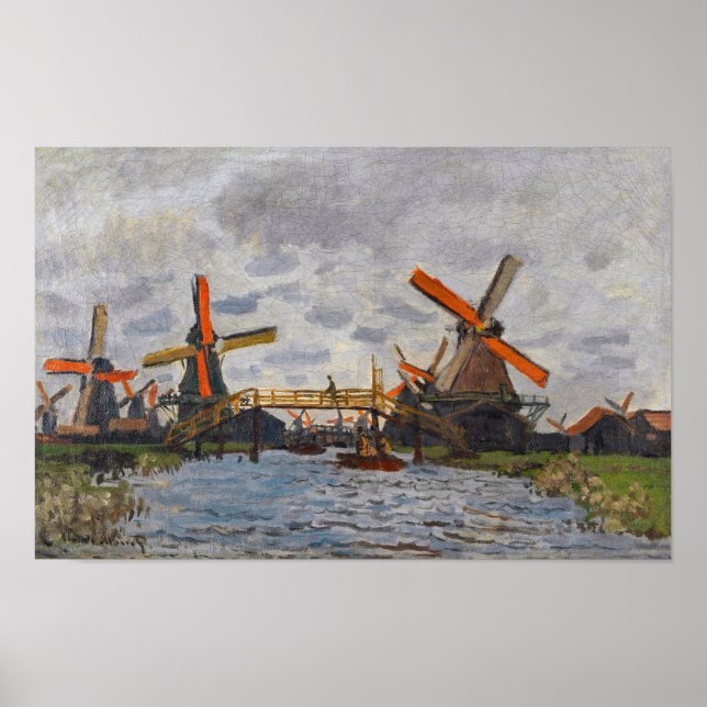 Poster Claude Monet - Moinhos de vento perto de Zaandam (Frente)