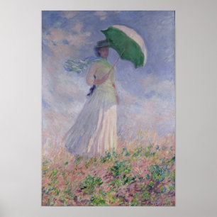 Pôster Claude Monet   Mulher com Parasol virada para a di