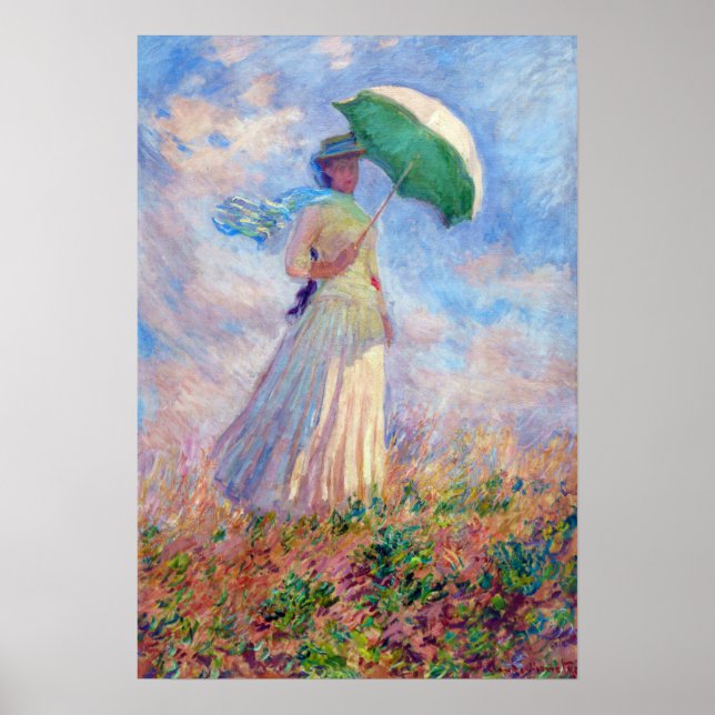 Poster Claude Monet - Mulher com Parasol virada para a di (Frente)