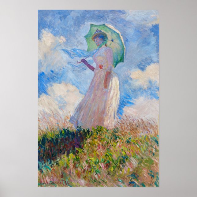 Poster Claude Monet - Mulher com Parasol virada para a es (Frente)