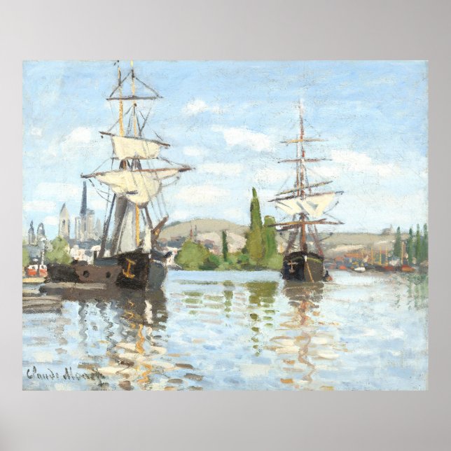 Poster Claude Monet. Navios a voar no Sena em Rouen (Frente)