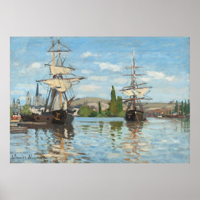Poster Claude Monet - Navios que Andam no Sena em Rouen (Frente)