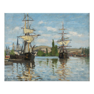 Pôster Claude Monet Navios que navegam no Sena em Rouen