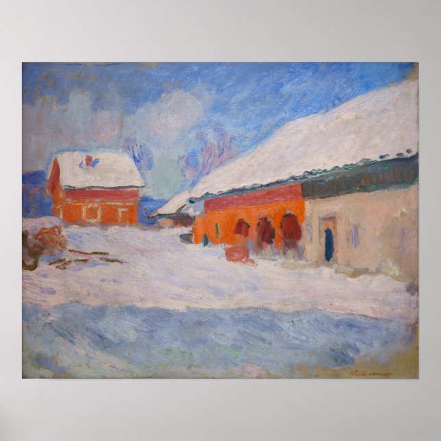 Poster Claude Monet - Noruega, Casas Vermelhas em Bjorneg (Frente)