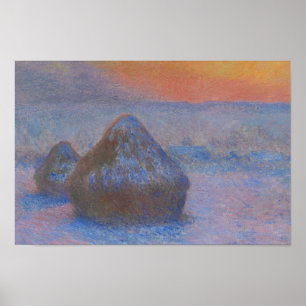 Poster Claude Monet - Pilhas de trigo - pôr do sol, neve