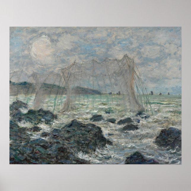 Pôster Claude Monet - Redes de pesca em Pourville (Frente)