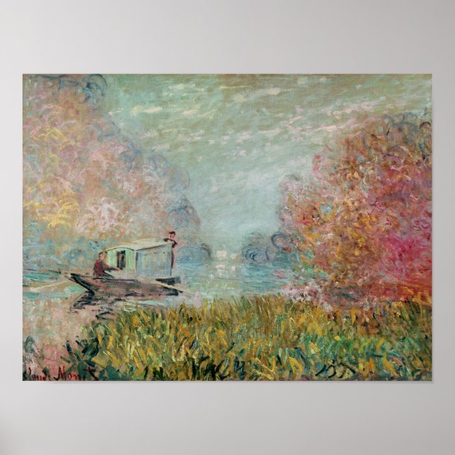 Poster Claude Monet | The Boat Studio on the Seine, 1875 (Frente)