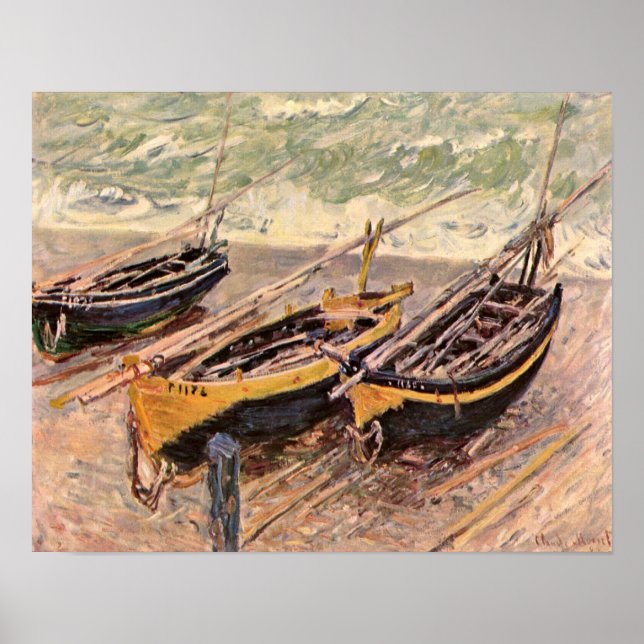 Pôster Claude Monet - Três barcos de pesca (Frente)