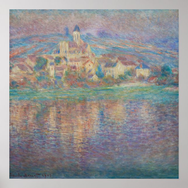 Poster Claude Monet - Vetheuil, Pôr do Sol (Frente)