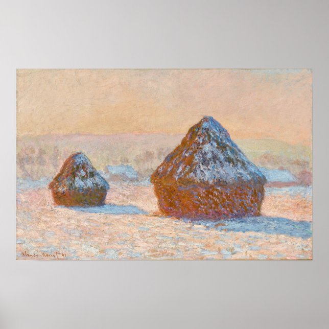 Poster Claude Monet - Wheatstacks, Efeito da Neve, Manhã (Frente)