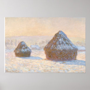 Pôster Claude Monet - Wheatstacks, Efeito da Neve, Manhã