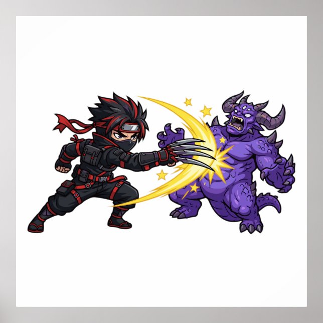 Poster Claw Strike Ninja vs Monstro Chibi Anime RPG Game (Frente)