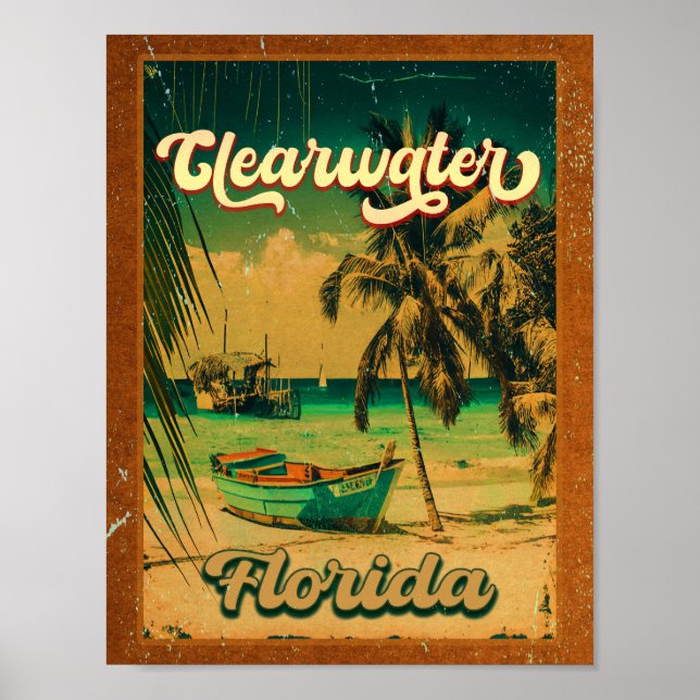 Poster Clearwater Beach Flórida Palm Tree Souvenirs 60s (Frente)
