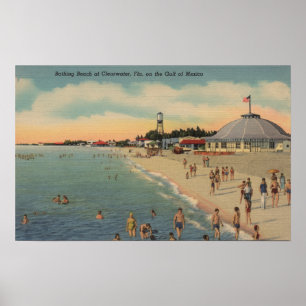 Poster Clearwater, FL - nadadores & Sunbathers na praia