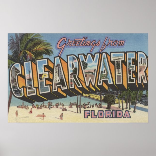 Pôster Clearwater, Florida - Large Letter Scenes 2 (Frente)
