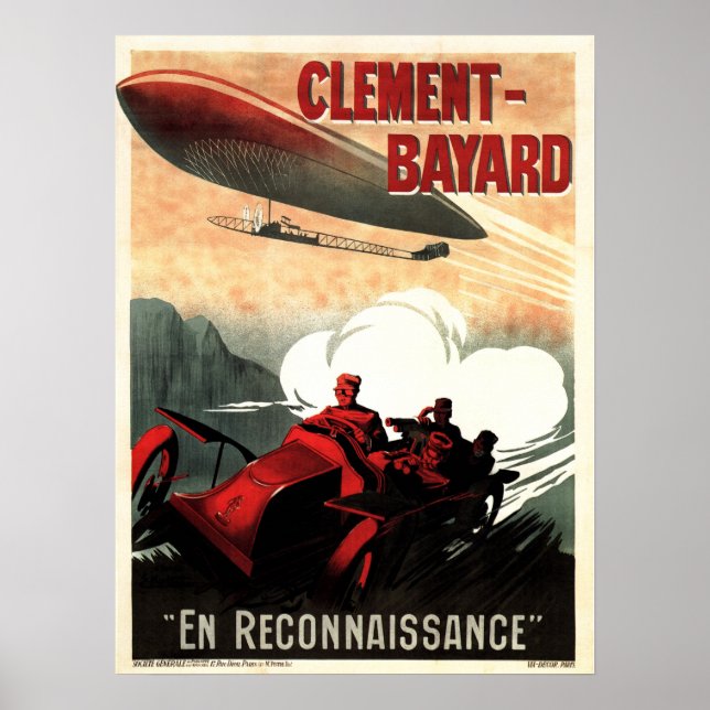 Poster CLEMENT BAYARD AUTOMOBILES Zeppelin Vintage Car (Frente)