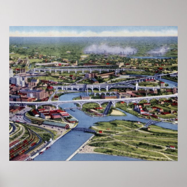 Pôster Cleveland Ohio Birdseye (Frente)