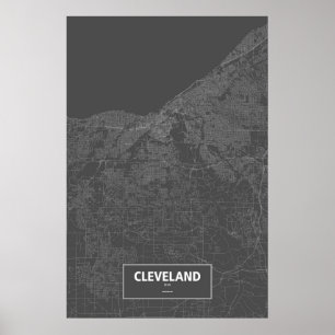 Pôster Cleveland, Ohio (branco no preto)