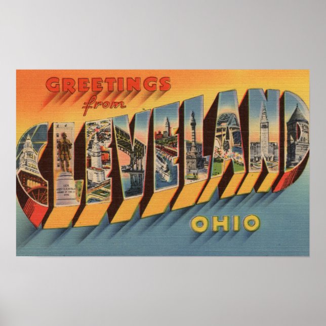 Pôster Cleveland, Ohio - Cenas com Letra Grande 2 (Frente)