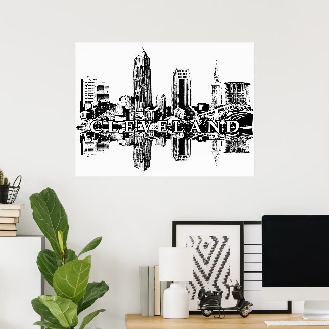 Poster Cleveland, Ohio em preto e branco (Escritório em casa)