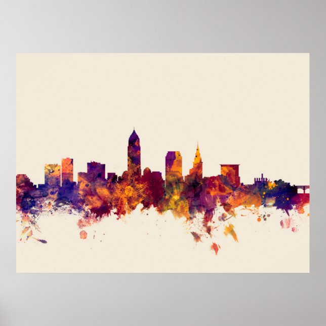 Pôster Cleveland Ohio Skyline (Frente)