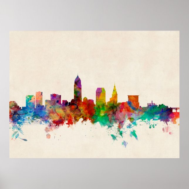 Pôster Cleveland Ohio Skyline Cityscape (Frente)