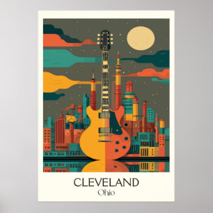 Poster Cleveland Ohio Skyline Rock Roll Capital Lake Erie