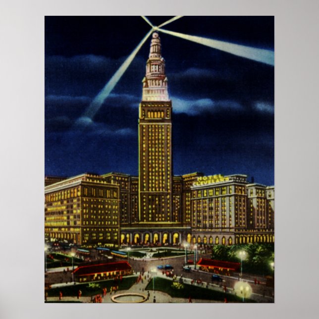 Poster Cleveland Ohio Union Terminal Tower no Night (Frente)