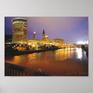 Pôster Cleveland Skyline à Noite