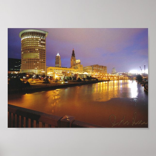 Poster Cleveland Skyline à Noite (Frente)