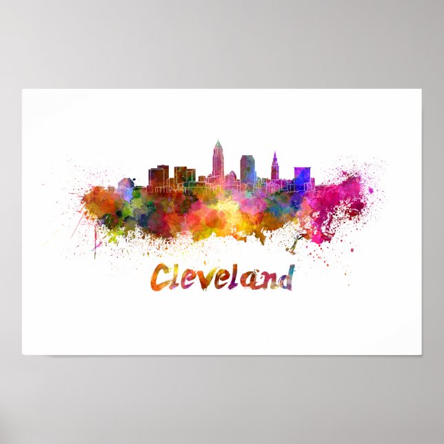 Poster Cleveland skyline in watercolor (Frente)