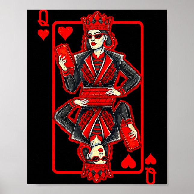Poster Clic Whimsical Queen Of Hearts Sungles Playing Car (Frente)