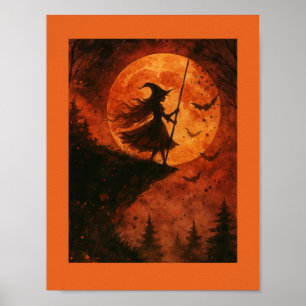 Poster Cliff de Bruxa e Lua   Spooky Halloween