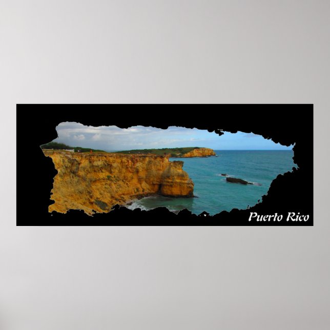 Poster Cliff de Mapa da Ilha Porto Rico (Frente)