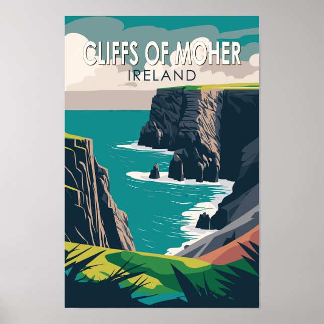Poster Cliff of Moher Ireland Viagem Art Vintage (Frente)