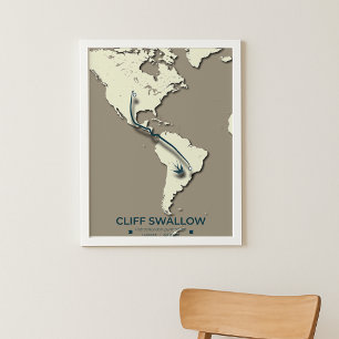 Poster Cliff Swallow Migration Map - Vintage minimalista