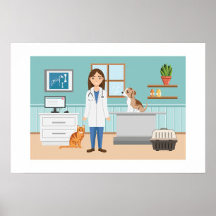 Poster Clínica Veterinária Mulher Veterinária Com Gato E 