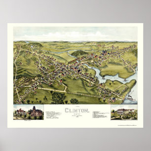 Poster Clinton, CT Mapa Panorâmico - 1881