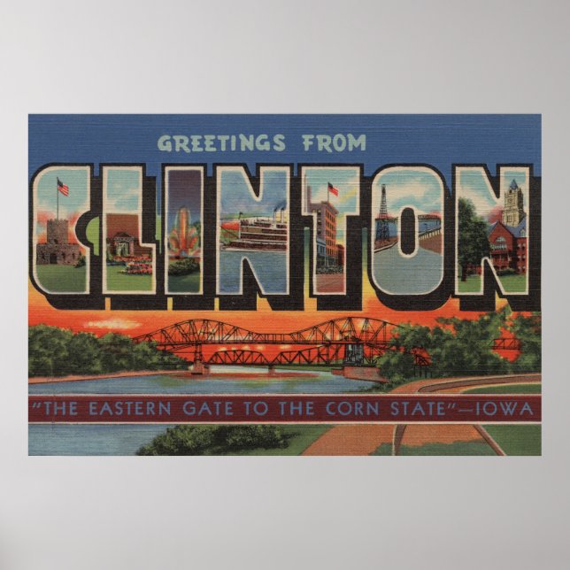 Pôster Clinton, IowaLarge - Letra ScenesClinton, IA (Frente)