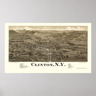 Pôster Clinton, mapa panorâmico de NY - 1885