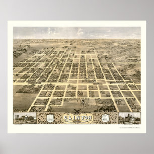 Poster Clinton, Mapa Panorâmico do IL - 1869