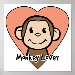 Pôster Clipart de desenho animado fofo macaco sorrindo am